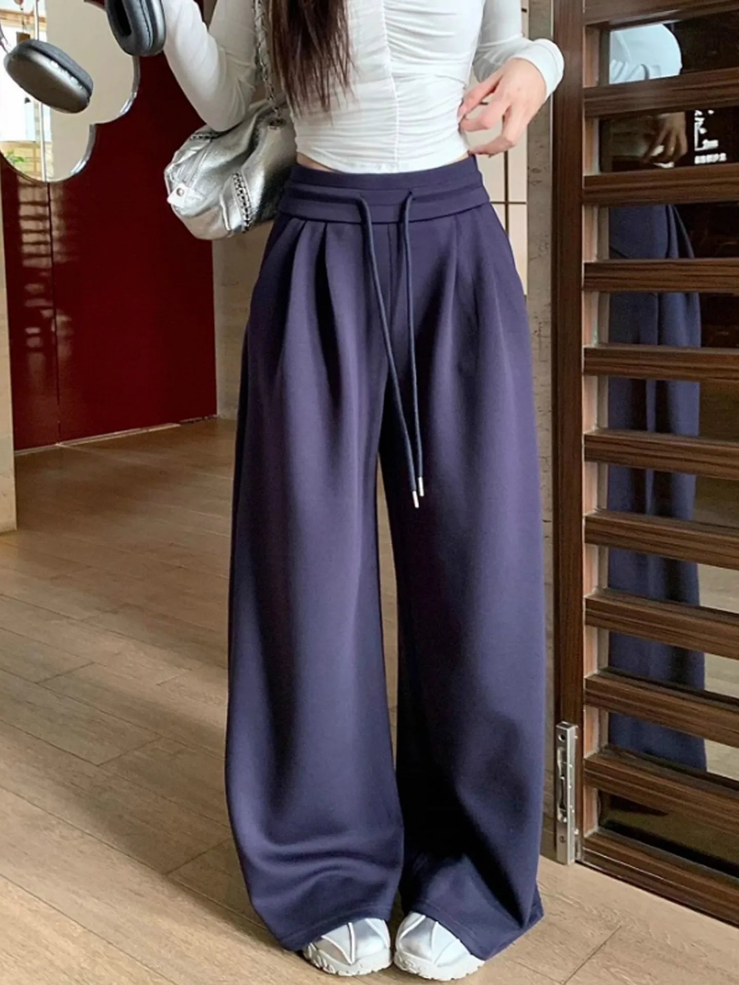 High Waist Wide Leg Sport Pants Women Loose Lazy Style Spring Autumn Casual Straight Long Trousers Comfortable High Waist