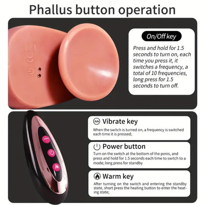 Black large fake dildo electric telescopic swinging fake penis masturbator adult sex toy soft heating vibrator G-point massager