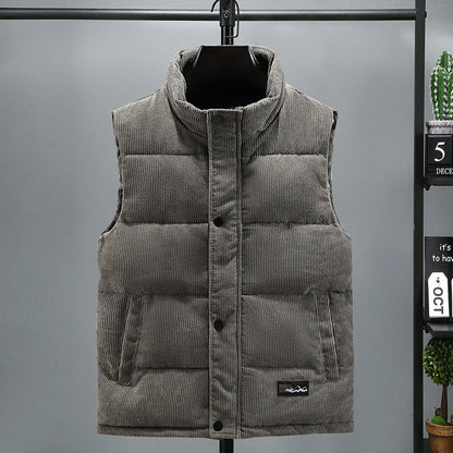 2025 New Vest Jacket Men's Autumn Winter Warm Coat Stand Collar Padded Waistcoat Corduroy Work Wear Male Clothes M-5XL