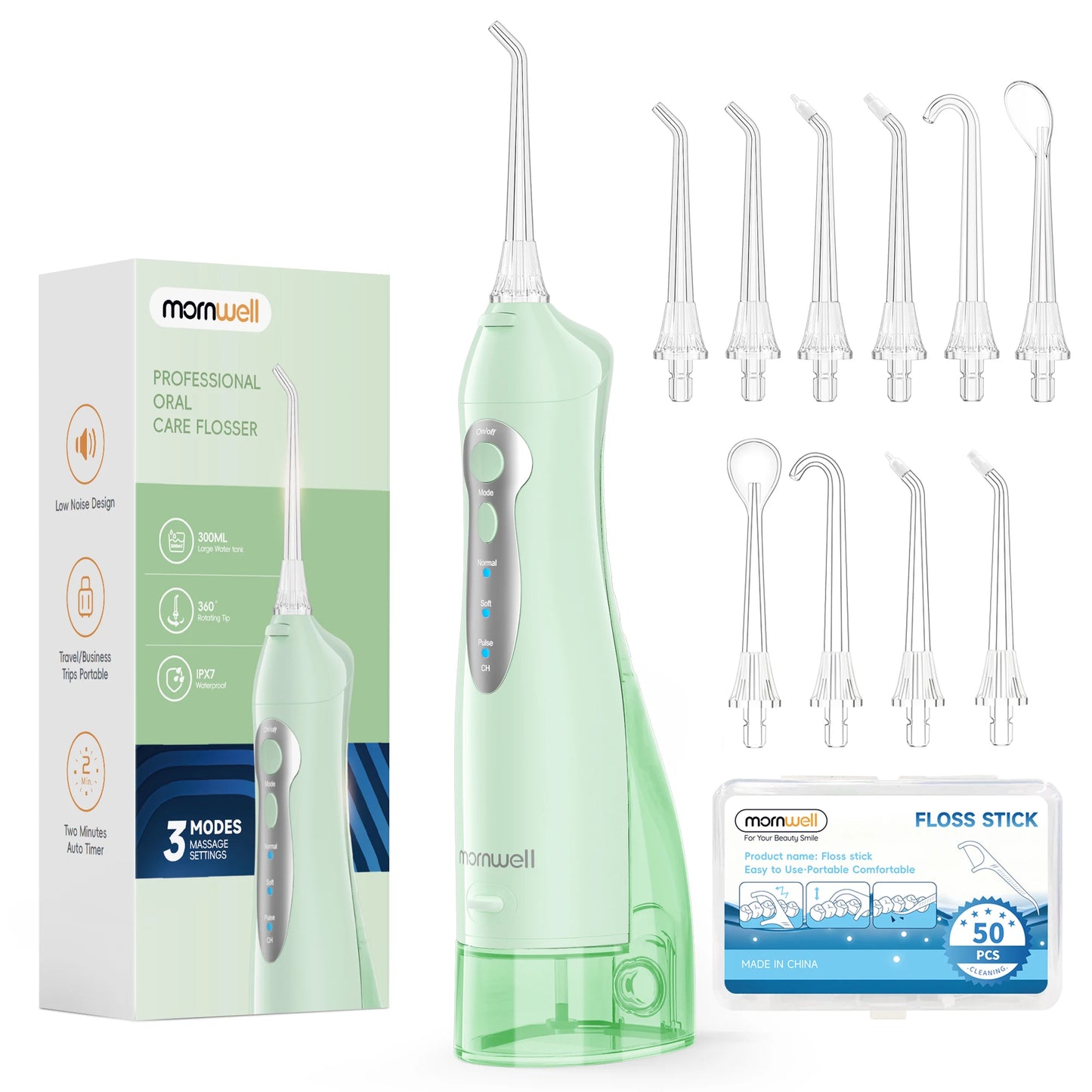 Mornwell Water Flosser Teeth Picks 4 Jets 3 Modes Portable Cordless D52 Water Floss For Teeth Cleaner IPX7 Waterproof Oral Picks