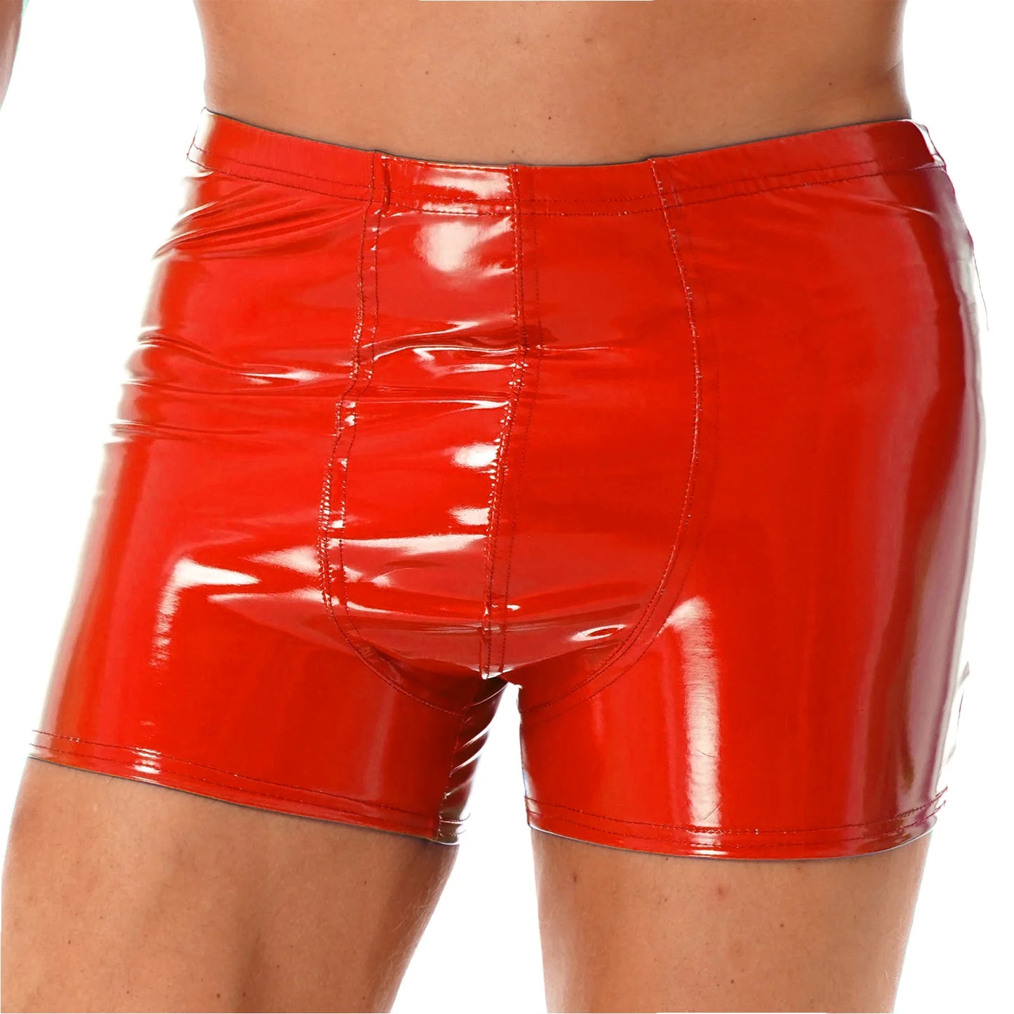 Men Latex PVC Shiny Leather Solid Shorts Pole Dance Costume Bulge Pouch Boxer Briefs Underpants Underwear Short Pants Clubwear