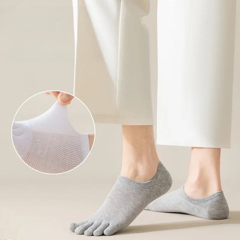 1/3/5 Pairs Men's 5-Toe Breathable Mesh Socks Anti Odor - Silicone Grip Non-Slip Low Cut Socks for Summer Sports Yoga Running