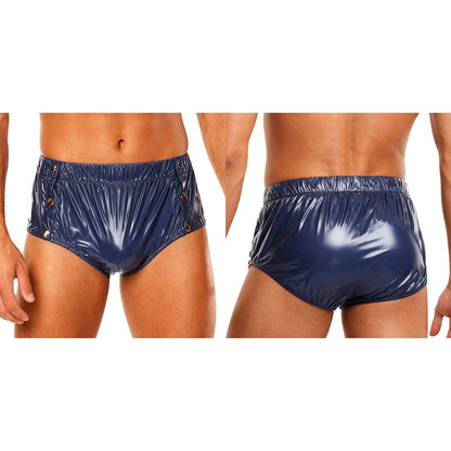 Mens Waterproof Incontinence Diaper Cover Solid Color Elastic Waistband Side Pressing Button Tear-away Washable Briefs Underwear