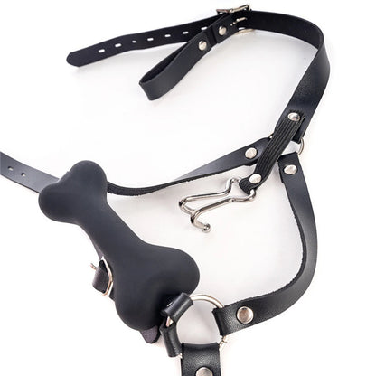 Leather Adjustable Harness with Nose Hook & Dog Bone Silicone Mouth Gag – Adult Sex Toy & Adult Game