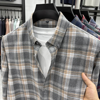 Cotton Plaid Shirt Men's Long Sleeved Spring New Loose Casual Jacket, Brushed and Iron Free Shirt Men's Clothing