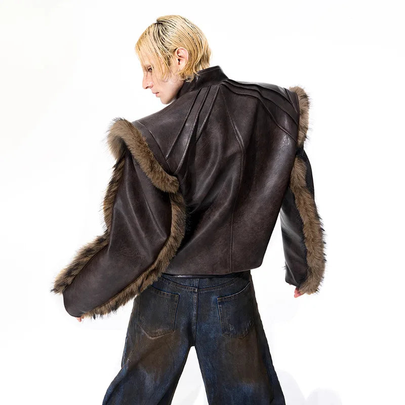 LUZHEN Fashion Personalized High Street Fur Patchwork Design Leather Jacket Men's Winter 2025 New High Quality Male Coat JY4886