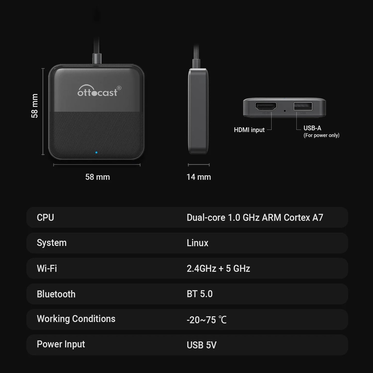 OTTOCAST Car TV Mate Wired to Wireless CarPlay Android Auto  Adapter HDMI Multimedia Video Converter for Fire TV Sticks Game Box