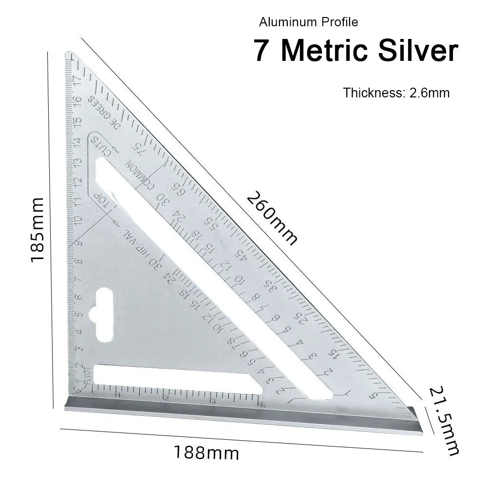 7-Inch Aluminum Speed Square with Inch/Metric Scales – Precision Measuring Tool for Woodworking and Carpentry