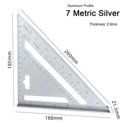 7-Inch Aluminum Speed Square with Inch/Metric Scales – Precision Measuring Tool for Woodworking and Carpentry