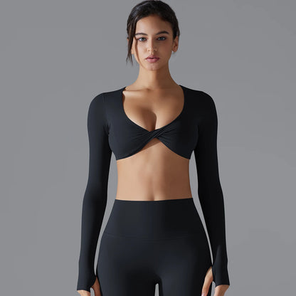 Sexy Cross Long Sleeve Sports Bra Push Up Yoga Crop Top Women Fitness Gym Workout Tops Women Brassiere Sport Female Clothing