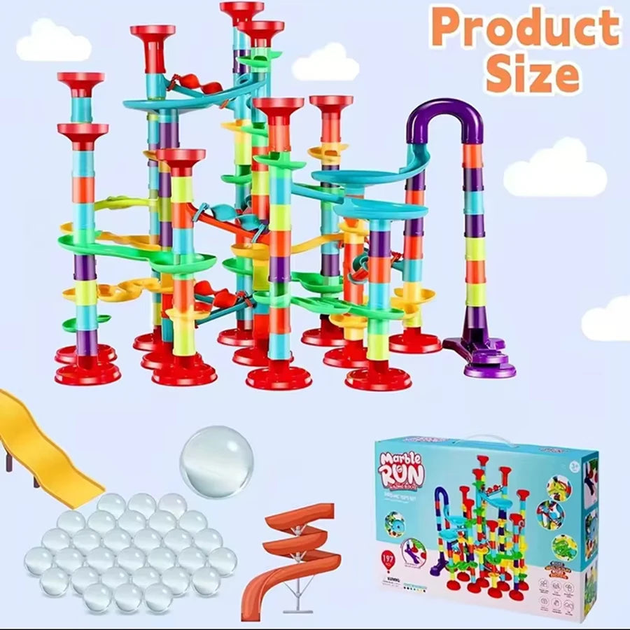Construction Marble Run Race Track Building DIY Blocks Kids 3D Maze Ball Roll Toys Children Christmas Gift 45/93/113/142pcs Set