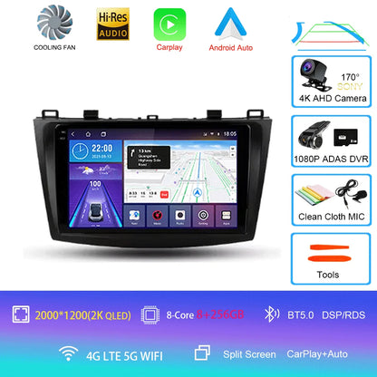 For Mazda 3 II For Mazda3 BL 2009 - 2013 Android16 Carplay Auto 4G+WIFI GPS Car Radio Navigation Multimedia Video Player Stereo