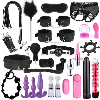 Sex Products Erotic Toys for Adults BDSM Sex Bondage Set Handcuffs Nipple Clamps Gag Whip Rope Sex Toys For Couples