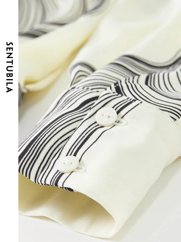 SENTUBILA Printing Chiffon Blouse For Women 2026 Spring Autumn Vintage Elegant Loose Long Sleeve Tops Woman Clothing 133V50742