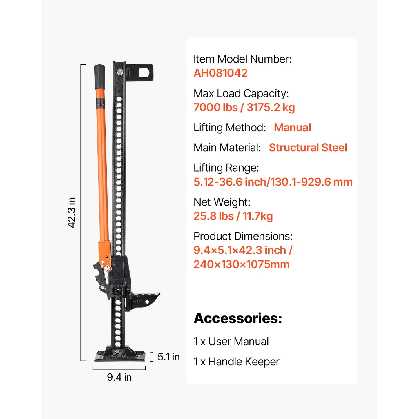 SucceBuy Farm Jack, 34" -60" Utility High Lift Farm Jack, Off Road Utility Jacks, Heavy-Duty Lift Jacks for Tractor, Truck, SUV