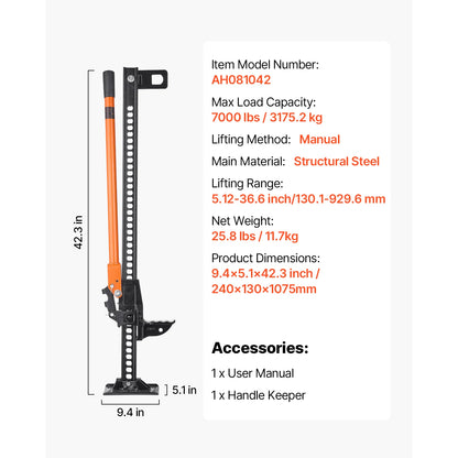 SucceBuy Farm Jack, 34" -60" Utility High Lift Farm Jack, Off Road Utility Jacks, Heavy-Duty Lift Jacks for Tractor, Truck, SUV