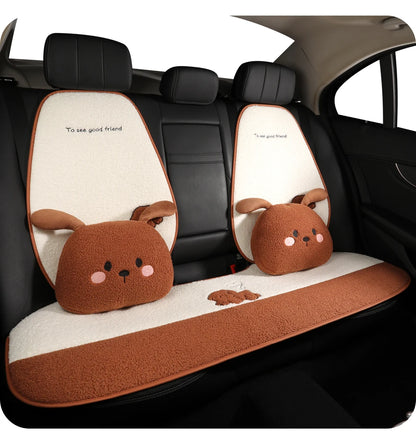 Funny Puppy Car Seat Cover 2025 New Autumn Fleece Fabric PU Leather Warm Comfortable Quick Installation Fits Most Cars