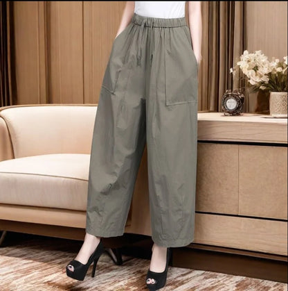 High Waist Wide Leg Pants Women Loose Slimming Nine Points Casual Pants plus Size Versatile Midlife Mom Pants Commute Style