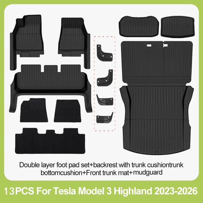 For New Tesla Model 3 Highland Car Floor Mats All-inclusive Threshold Style Foot Pads TPE Cargo Liner Seat Backrest Protective