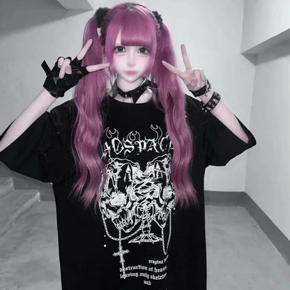 Y2K Design Loose Short Sleeve T-Shirt Abi Culture Print Summer Spicy Girl Fashion Casual round Neck Women's Top