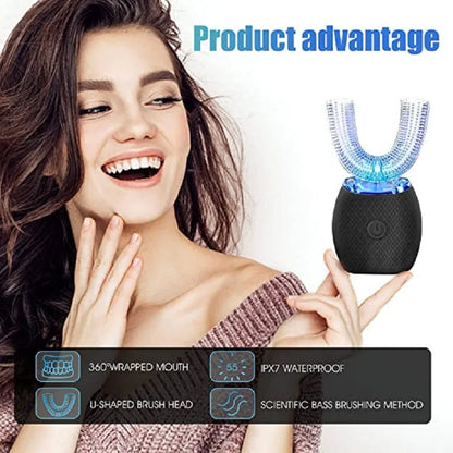 U-Shaped Sonic Electric Toothbrush - 360-Degree Automatic Silicone Brush with Cold Blue Light Teeth Whitening