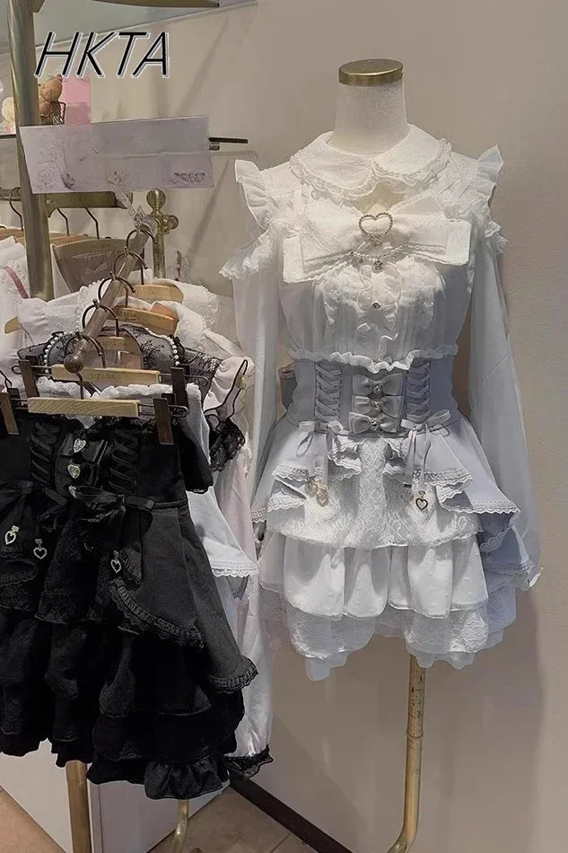 Liz Shirt Blouse Women 2026 Spring and Summer New Mine Off-the-shoulder Long-sleeved Blouses Lolita Sweet Bow Chiffon Shirt Top