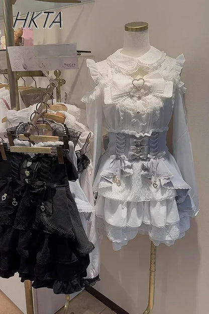 Liz Shirt Blouse Women 2026 Spring and Summer New Mine Off-the-shoulder Long-sleeved Blouses Lolita Sweet Bow Chiffon Shirt Top