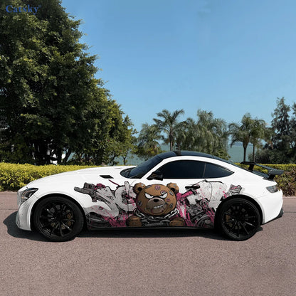 2pcs.Dark Evil Cool Cartoon Zipper Bear & Motorcycle Gear Car Wrap Sticker.Automotive Sticker.car Vinyl Wraps