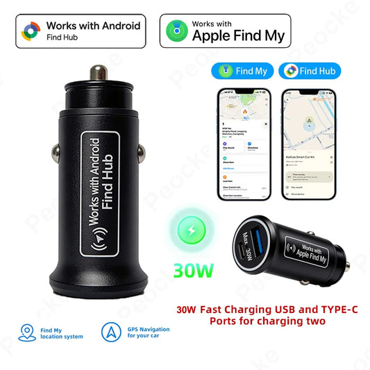 30W Car Charger USB Type-C GPS Locator Anti-Loss Universal For IOS Apple or Android Find My App For Google iPhone Samsung Xiaomi