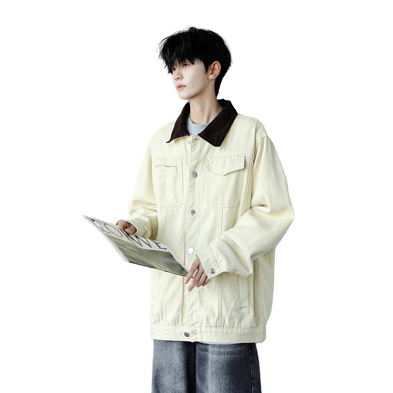 Men's Workwear Denim Shirt Spring Summer Fashion Breathable Cotton Blend Contrast Collar Loose Top Street Urban Commuter Wear
