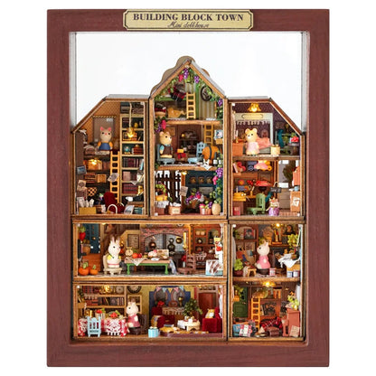 Dollhouse Diy Wooden Miniature Furniture With LED Case 6 complete sets of mini exquisite toy models for building block towns
