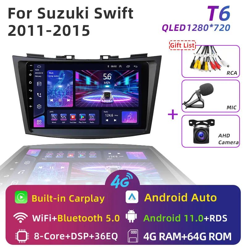 JUNDOF 9" CarPlay 2DIN Android Auto Car Radio Stereo For Suzuki Swift 2011 2012 2013 2014 2015 2016GPS Multimedia Video Player