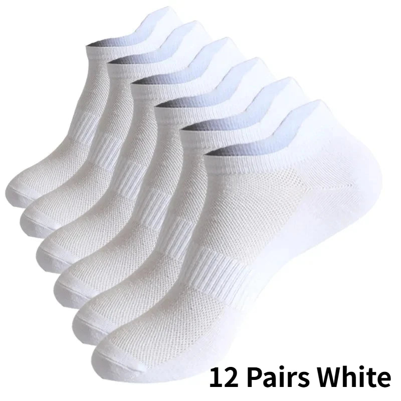 1/6/12 Pairs Unisex Ankle & Boat Socks For Men Women Couples Cotton Breathable Mesh Athletic Sports Running Solid Plus Size