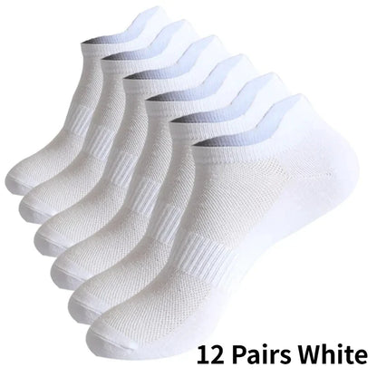 1/6/12 Pairs Unisex Ankle & Boat Socks For Men Women Couples Cotton Breathable Mesh Athletic Sports Running Solid Plus Size