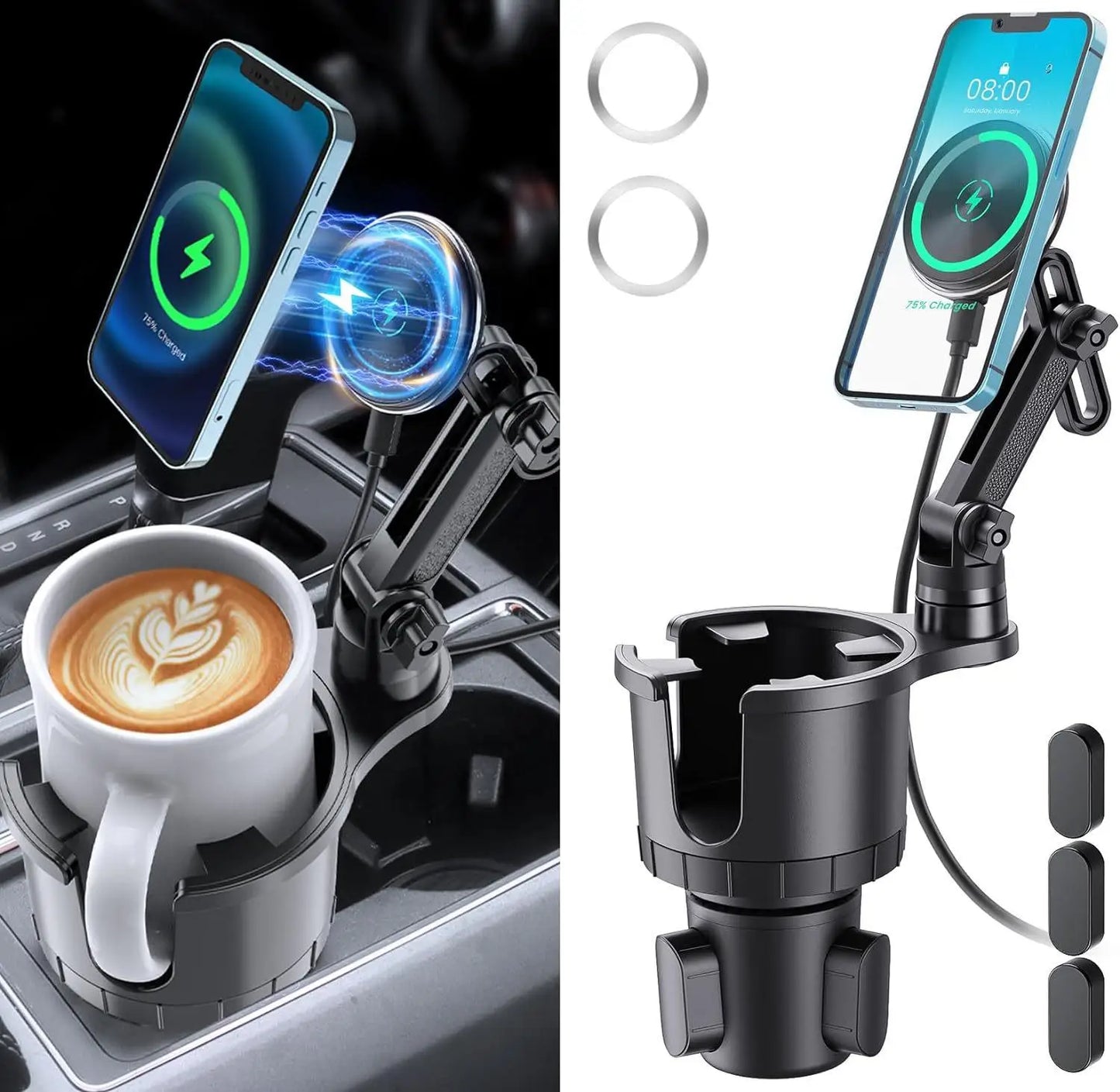 New Car Phone Holder Multifunctional Car Cup Holder Suction Mobile Phone Navigation Holder Magnetic Wireless Charger