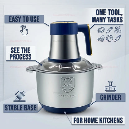 Electric Food Meat Grinder,  304 Stainless Steel Container 5L Food Mixer for Fruits/Meat//Fish/Veggie/Baby Food Kitchen Blenders