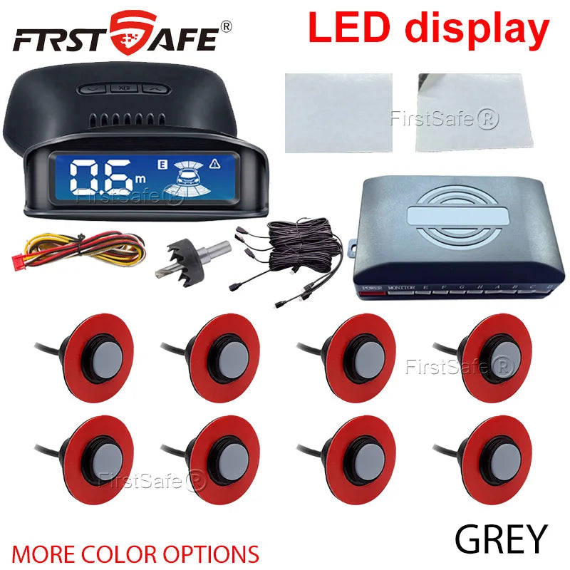 Parking Sensor Kit Car LCD Display Backlight Reverse Radar Monitoring System 8 16.5mm 12V 6-Color Sensors