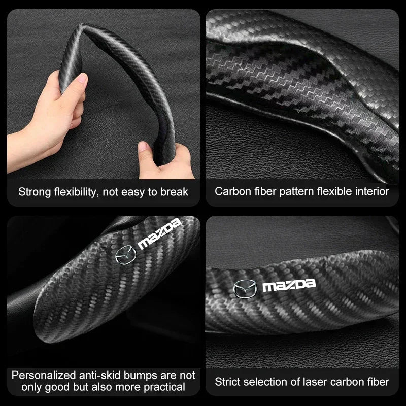 Car Steering Wheel Cover Carbon Fiber Sports Ultra-thin Non-slip Card Cover for Mazda 2 3 CX-3 CX-5 MX-5 BT-50 ATENZA CX-8 MX-30