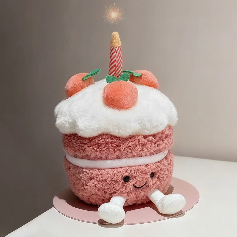 High Quality Smile Cake Plush Toys Soft Stuffed Dessert Dolls with Candle Cherry Birthday Xmas Gift For Kids Cuddly Party Decor