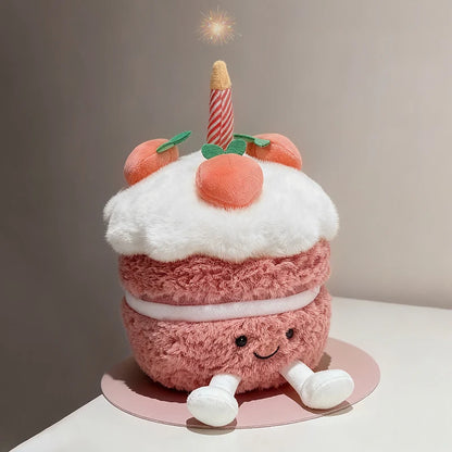 High Quality Smile Cake Plush Toys Soft Stuffed Dessert Dolls with Candle Cherry Birthday Xmas Gift For Kids Cuddly Party Decor