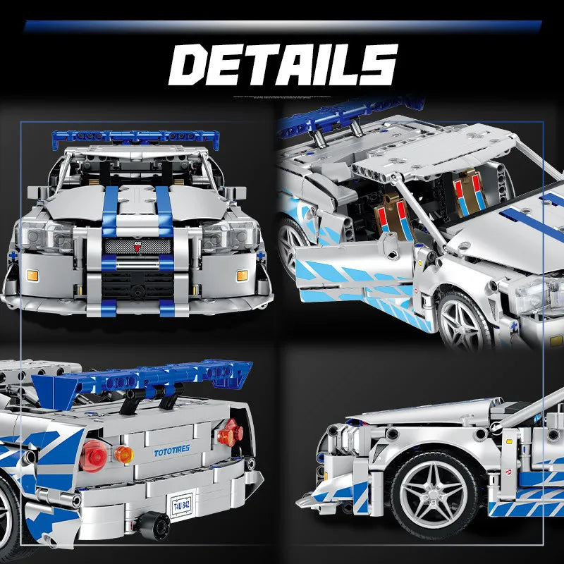 New product 857pcs racing sports car Fast and Furious mechanical Paul GTR R34 boy 1:14 car model building blocks children's toy