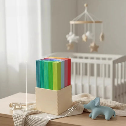 100 PCS Rainbow Wooden Stacking Blocks Montessori Thin Planks Building Toy Educational Sensory Play Toys for Toddlers Kids