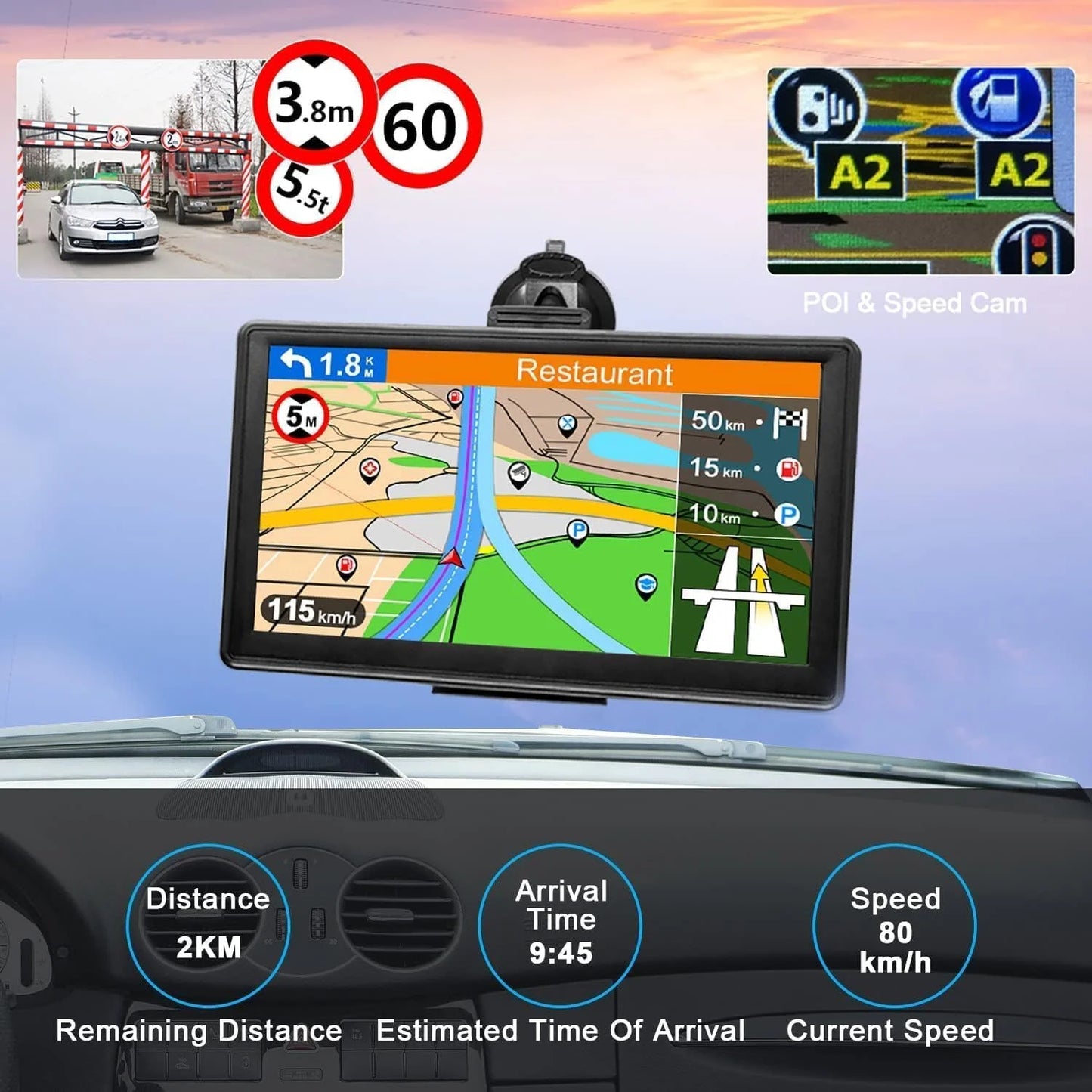 GPS Navigator for Car, Latest 2025 Map, Truck GPS 9 inch Touch Screen, Real Voice Spoken Turn-by-Turn Direction Reminding, Speed and Red Light Warning