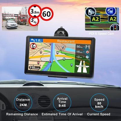 GPS Navigator for Car, Latest 2025 Map, Truck GPS 9 inch Touch Screen, Real Voice Spoken Turn-by-Turn Direction Reminding, Speed and Red Light Warning