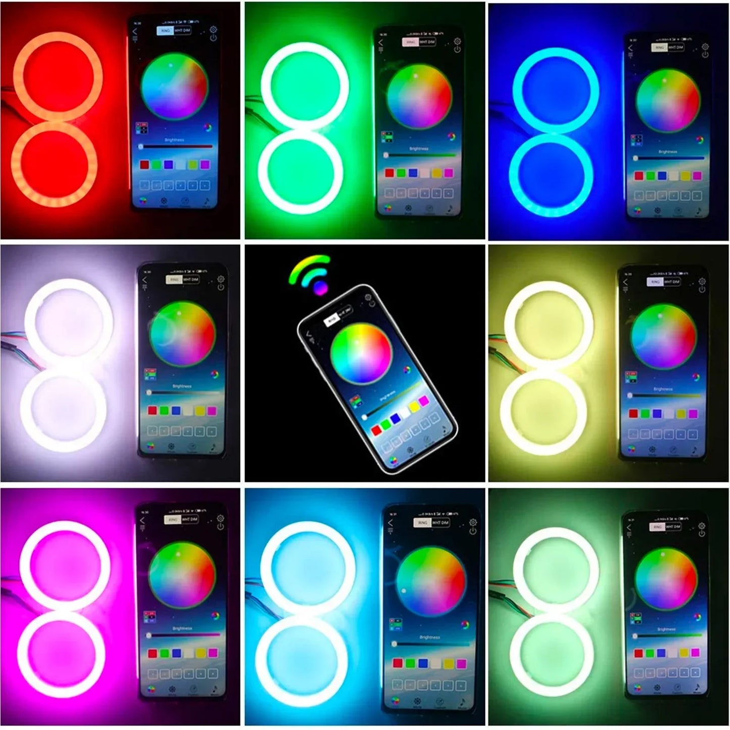 2PCS Car Colorful Cotton LED Angel Eyes Halo Rings APP Control Headlight Lamps Daytime Running Light for Car Offroad Motorcycle