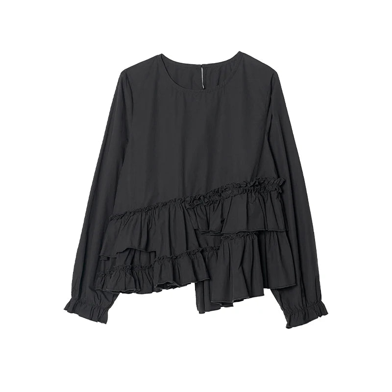 Shirt imakokoni 2025 spring and summer pure cotton washed lace irregular design sense top for women 255041+244960+244925
