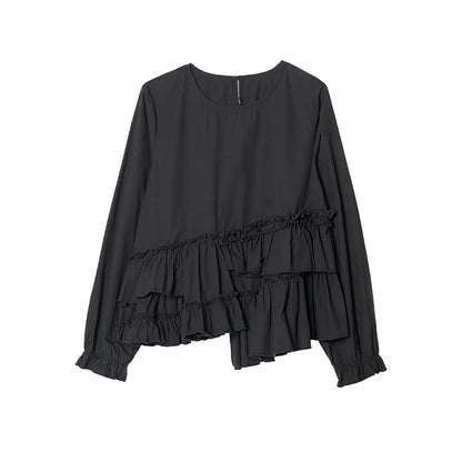 Shirt imakokoni 2025 spring and summer pure cotton washed lace irregular design sense top for women 255041+244960+244925
