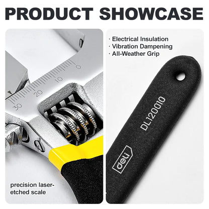 Professional 6/8/10/12 Inch Carbon Steel Wrench, Chrome Plated with Non-Slip TPR Grip for Automotive Repair & Maintenance Tools