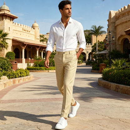Men's Linen Cropped Pants Slim Fit 9 Points Ankle Dress Pants Business Casual High Waist Suit Trousers Breathable Office Summer