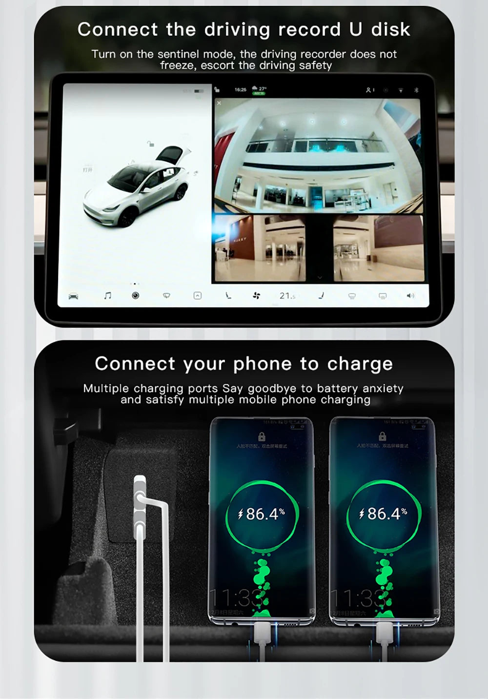 YZ Glove Box Docking Station For Tesla Model 3 Y Juniper Highland Quick Charger 4 USB Shunt Hub Flocking Adapter Powered Splitte